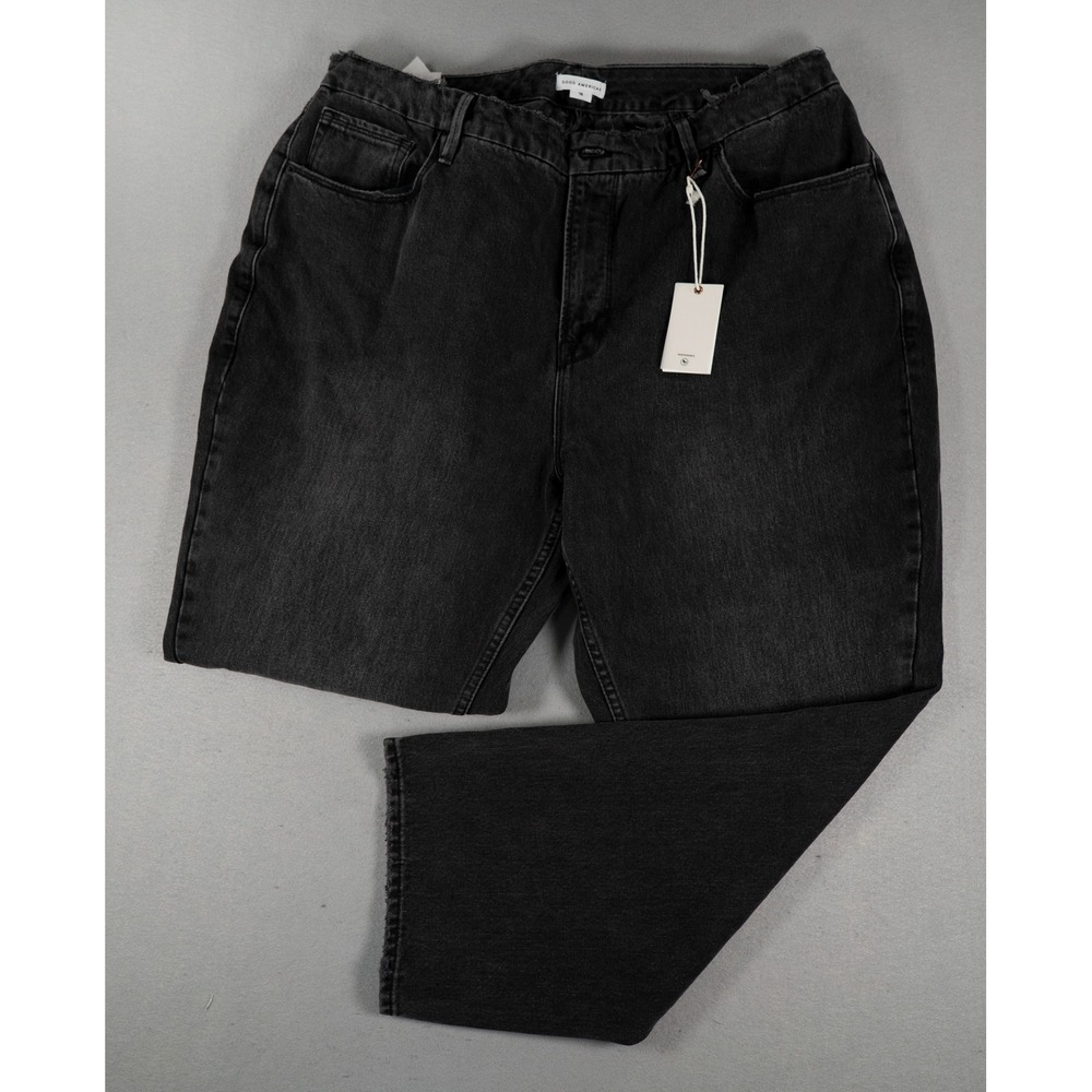 Good American Womens Good 90s Straight Leg Raw Hem Jeans Black 18 Grunge